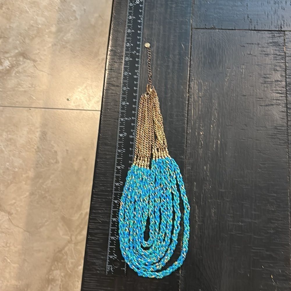 Talbots Turquoise Necklace Seedbead Gold Tone Multi Strand Boho - Picture 8 of 9